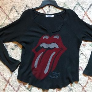 Daydreamer x Free People Black Long Sleeve Rolling Stones Thermal - XS fits M/L